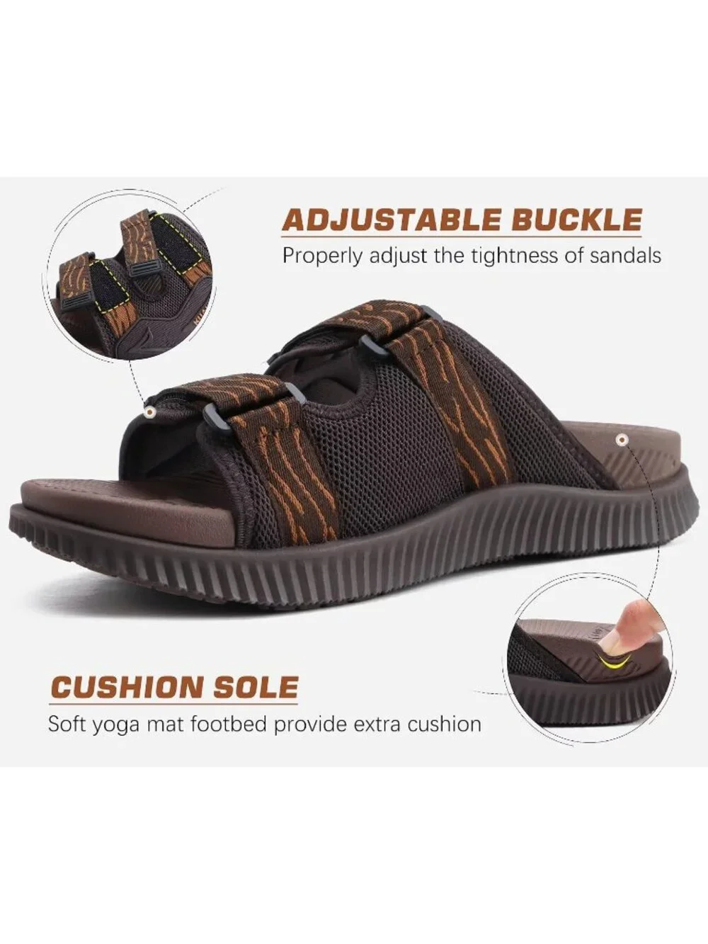 Men's Brown Athletic Thick Cushion Recovery Sport Slides Orthotic Sandal Shoes